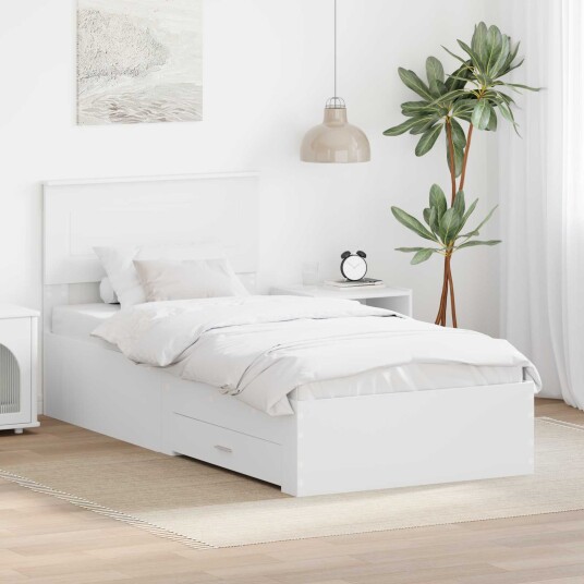 Sengestamme med hodegjerde Hvit 90 x 190 cm Konstruert tre