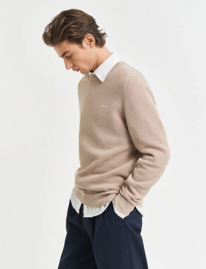 GANT Cotton Pique C-Neck - Beige - XXL GANT Cotton Pique C-Neck - Beige - XXL