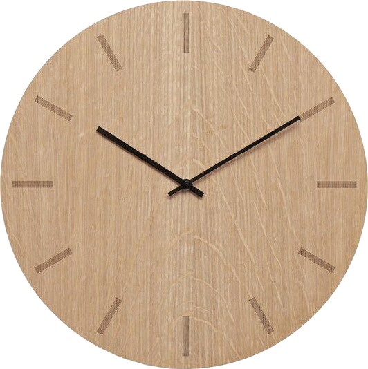 Hemverk - Light Oak veggklokke 38 cm lys eik m/svart viser