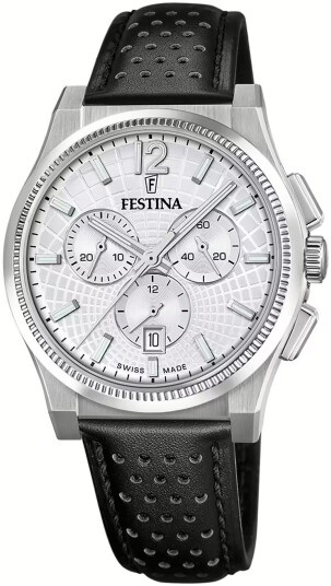 Festina Herreklokke F20060 1 Swiss Made Sølvfarget/Lær Ø42.5 mm