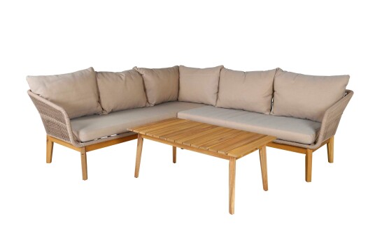 Venture Design Chania sofagruppe Natur med brun pute 2st 3-seterende & bord 110x60 cm Natur