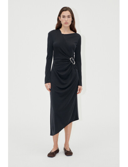STINE GOYA Long Sleeve Midi Dress With Fixed B Black XS STINE GOYA Long Sleeve Midi Dress With Fixed B Black XS