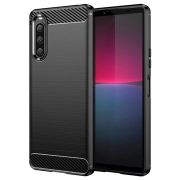 Sony Xperia 10 V Børstet TPU-deksel Karbonfiber Svart