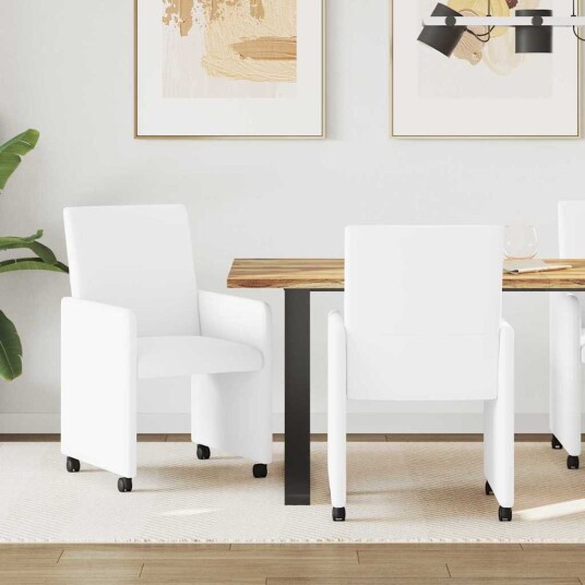  Spisebordsstoler med hjul 2 pcs Hvit 57 x 66 x 94 cm Kunstlær