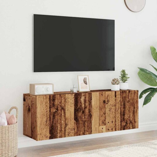 Veggmonterte TV benker 2 stk gammelt tre 60x30x41 cm Veggmonterte TV benker 2 stk gammelt tre 60x30x41 cm