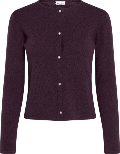 Davida Cashmere Classic Cardigan Pearl Buttons PLUM L
