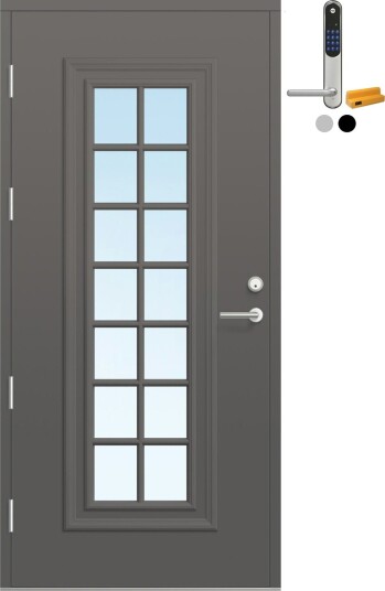 Ytterdør Bygg1 Fjord 06 Klarglass med Yale Entrus BxH: 90x190 cm, Høyre, NCS S-6500-N, Grå, Yale Sølv