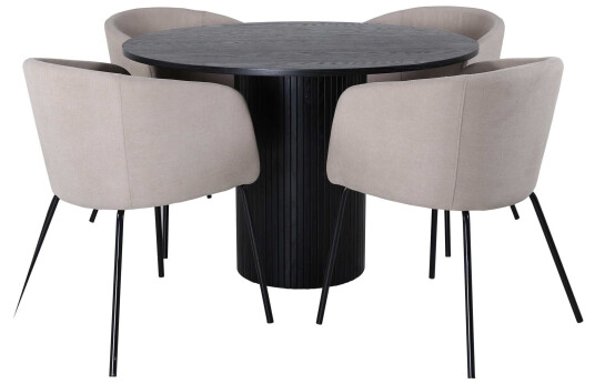 Venture Design Bianca & Berit spisegruppe Beige/svart 4 stoler & bord 110 cm