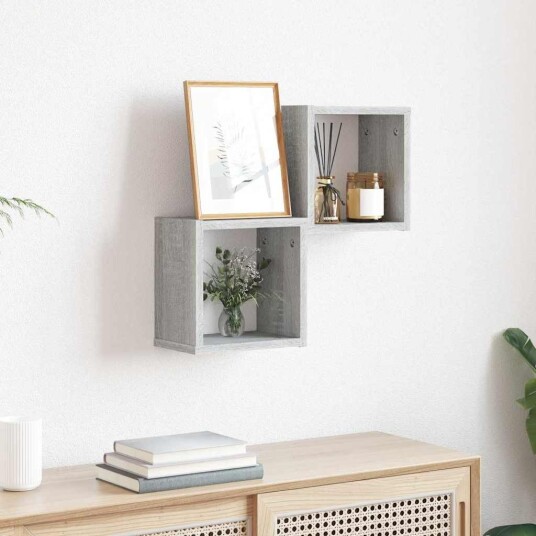 Vegghyller med lagring 2 pcs Grå 26 x 15 x 26 cm Konstruert tre