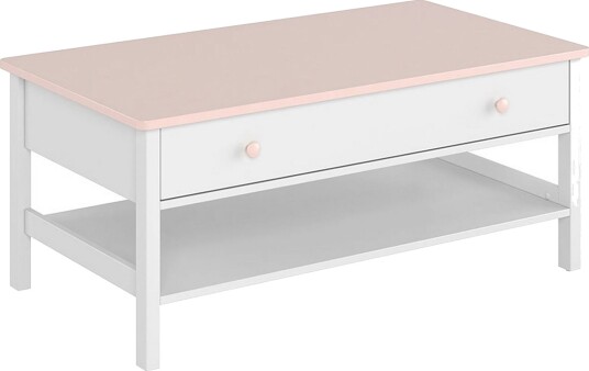 Hilts Sofabord 110 cm med Oppbevaringsskuffer + Hylle - Hvit/Rosa