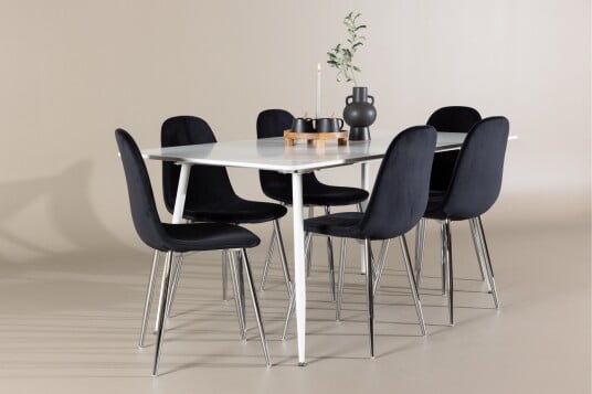 Venture Home Silar Spisegruppe 180 cm Rektangulær med 6 Polar stoler Hvid/Sort