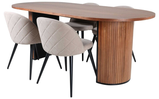 Venture Design Bianca & Velvet spisegruppe Beige/natur 4 stoler & bord 200 x 90 cm