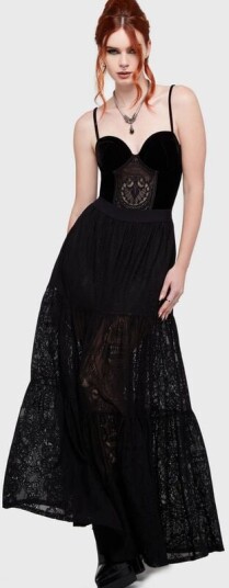 Killstar Goth Lang kjole Waltz of the Wicked Kiss of Night Maxi Skjørt S til 3XL Damer svart