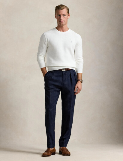 Polo Ralph Lauren Mesh-Knit Cotton Crewneck Sweater - White - XL Polo Ralph Lauren Mesh-Knit Cotton Crewneck Sweater - White - XL