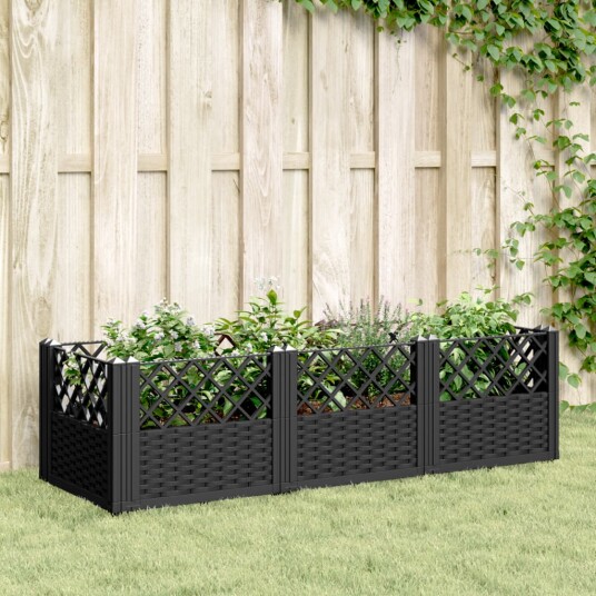 Plantekasse med plugger svart 123,5x43,5x43,5 cm PP