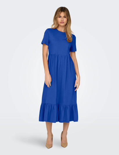 ONLY Onlmay Life S/S Peplum Calf Dress Jrs - Blue - XS