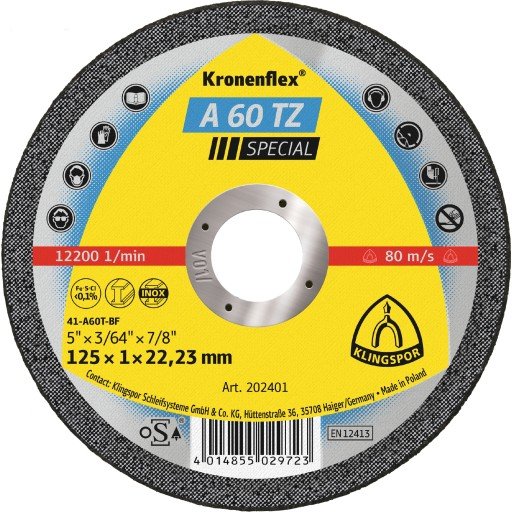 Klingspor Kappeskive A 60 TZ Rustfritt Stål 115x1mm