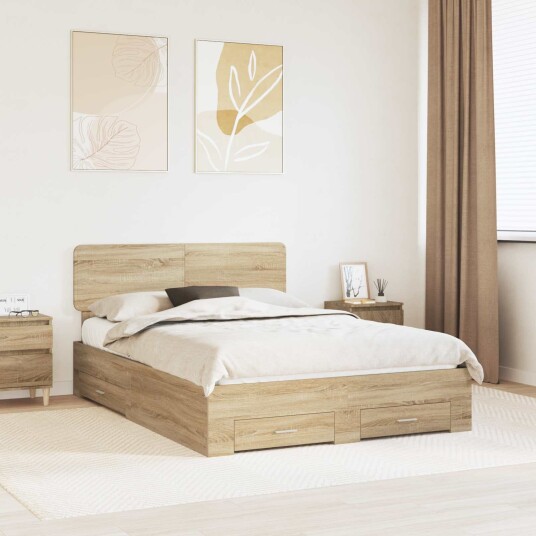 Sengestamme med skuff Sonoma eik 140 x 190 cm Konstruert tre