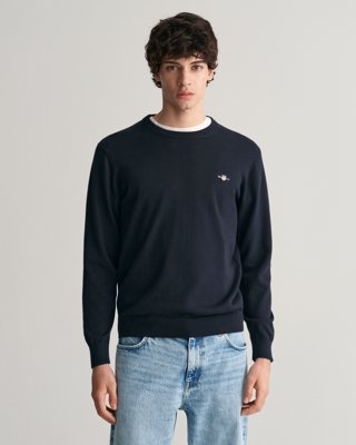 Klassisk bomullsgenser med rund hals EVENING BLUE L Klassisk bomullsgenser med rund hals EVENING BLUE L