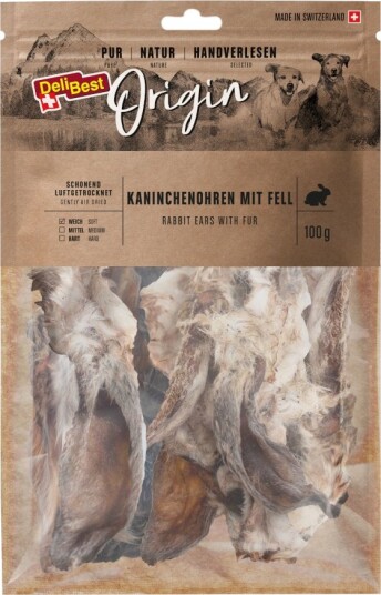 Delibest Origin Kaninører Med Pels 100 G