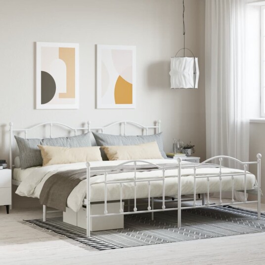 vidaXL Sengeramme i metall med hode- og fotgavl hvit 193x203 cm vidaXL Sengeramme i metall med hode- og fotgavl hvit 193x203 cm