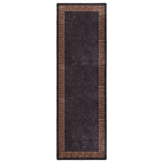 vidaXL Vaskbart teppe 80x300 cm svart og gull sklisikker vidaXL Vaskbart teppe 80x300 cm svart og gull sklisikker