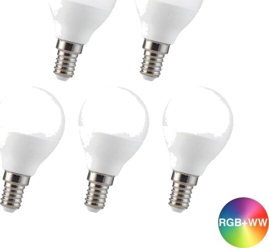 V Tac 5 stk. RGBW LED Pære   4,8W RF fjernkontroll dimbar E14   Dimbar : Via fjernkontroll Kulør : RGB + Varm Hvit