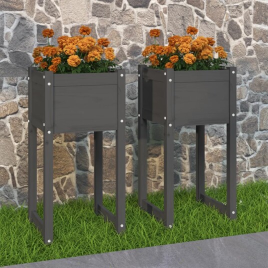 vidaXL Plantekasser 2 stk grå 40x40x81 cm heltre furu vidaXL Plantekasser 2 stk grå 40x40x81 cm heltre furu