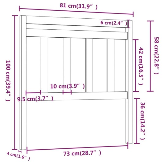 vidaXL Sengegavl grå 81x4x100 cm heltre furu