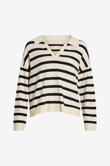 Vila Topp viAmanda L/S Striped Polo Top Svart