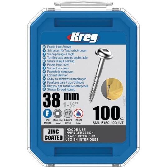 Kreg SML-F150-100 Skrue 38 mm Ø, galvanisert, Maxi-Loc 100-pakk