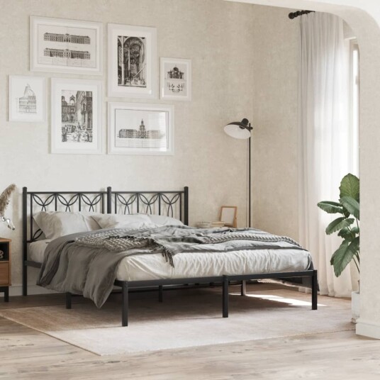  Sengeramme i metall med sengegavl svart 150x200 cm 8721102643934