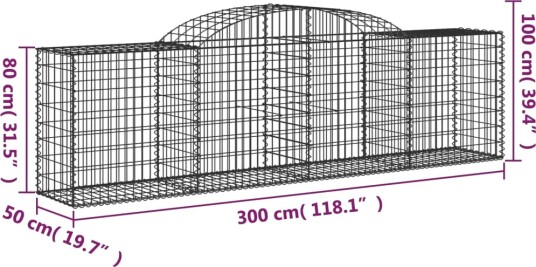 vidaXL Gabionkurv buet 300x50x80/100 cm galvanisert jern