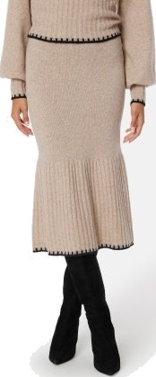 BUBBLEROOM Contrast Edge Knitted Skirt Beige melange M