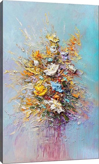 Lerretsbilde 70x100 cm Fargerik bukett med blomster i forskjellige nyanser Gul / Oransje / Blå