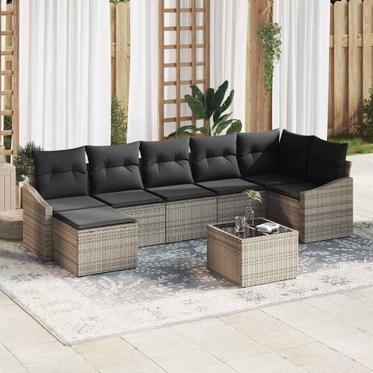 vidaXL Hagesofa Set 8 stk. Lysegrå polyrotting