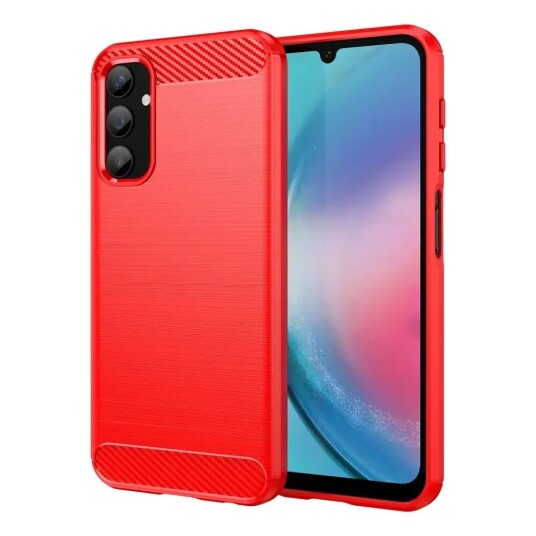 INCOVER Samsung Galaxy A25 (5G) Brushed Carbon Fiber Fleksibelt Plast Deksel - Rød