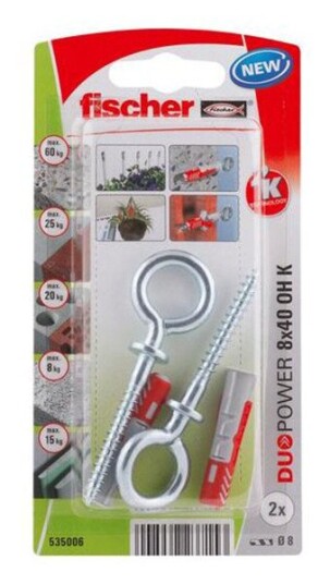 Fischer Universalplugg DUOPOWER 8 x 40mm Med Krok 2 stk.