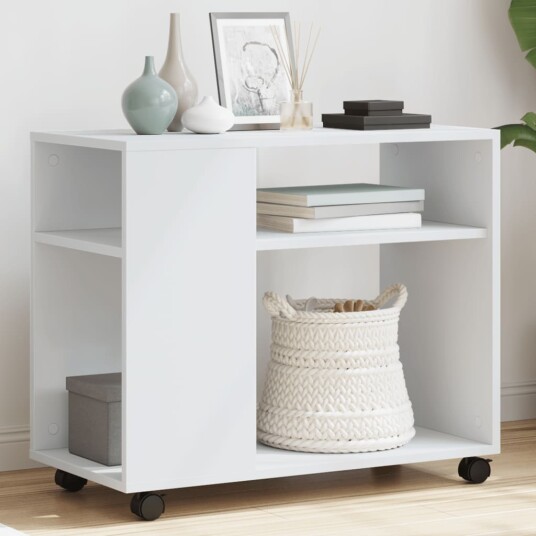 Sidebord med hjul hvit 70x35x60 cm konstruert tre 8721158360113