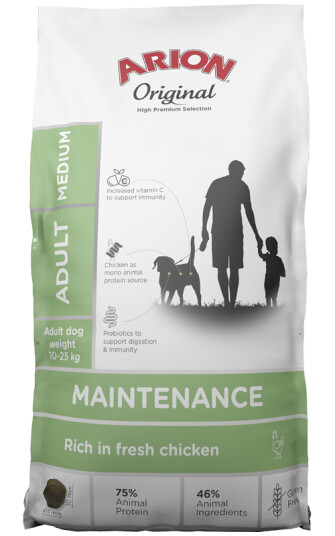 Arion Hundefôr Medium Voksen 12 kg med Kylling og Ris