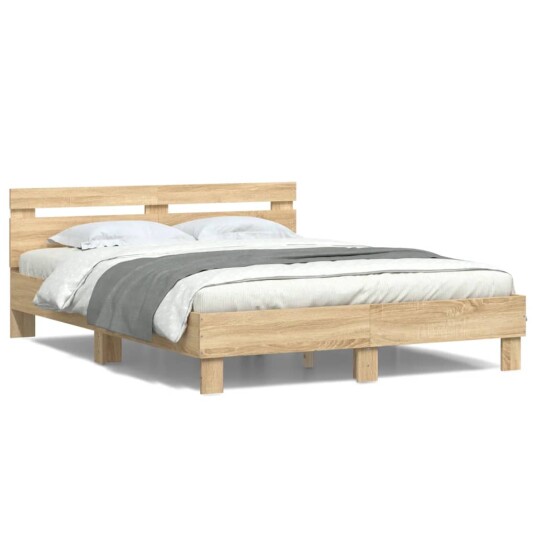 vidaXL Sengeramme med hodegavl og LED sonoma eik 150x200 cm 8721012247581 vidaXL Sengeramme med hodegavl og LED sonoma eik 150x200 cm 8721012247581
