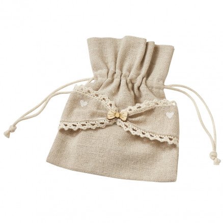 Diverse Linpose Stoffpose Natur med blonder og sløyfe 11x13cm 3 stk