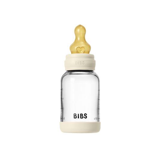 BIBS 120 ml Glass Babyflaske med Lateks og Slow Flow - Ivory