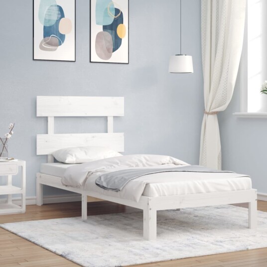 vidaXL Sengeramme med hodegavl hvit 3FT single heltre 8720845986674