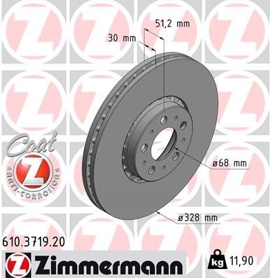 Bremseskive ZIMMERMANN 610.3719.20 Bremseskive ZIMMERMANN 610.3719.20