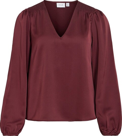 Vila Bluse Viellette L/S Smock Satin Top Noo Rød