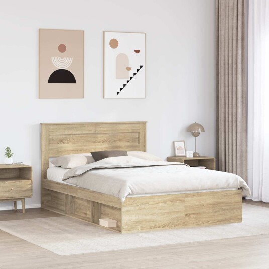 Sengestamme med madrass Sonoma eik 150 x 200 cm Massiv furu