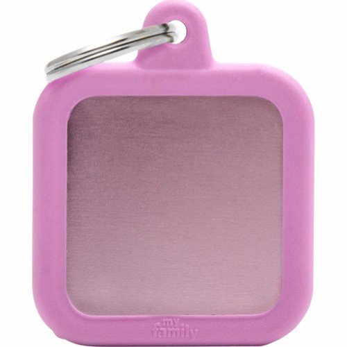 Myfamily Hushtag Firkant Id Tag-Aluminium Med Plast Kant Rosa