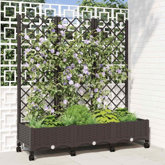 vidaXL Hageplanter med espalier og hjul Brun 120 x 40 x 131,5 cm PP