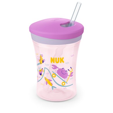 NUK Action Cup myk sugerør, lekkasjesikker fra 12 måneder lilla